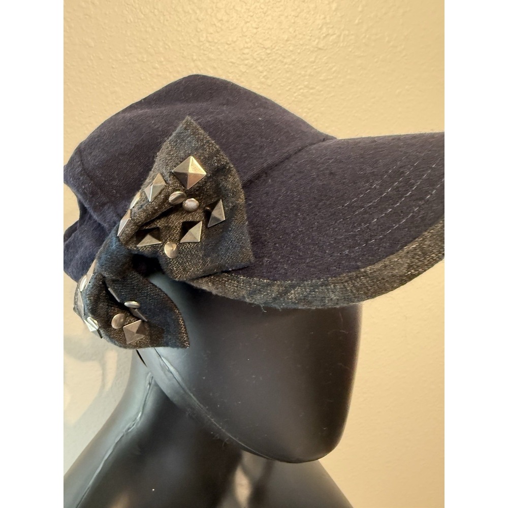 August Accessories Women's Solid Blue Plaid Baseball Hat W/Bow Accent NWT - Picture 3 of 6
